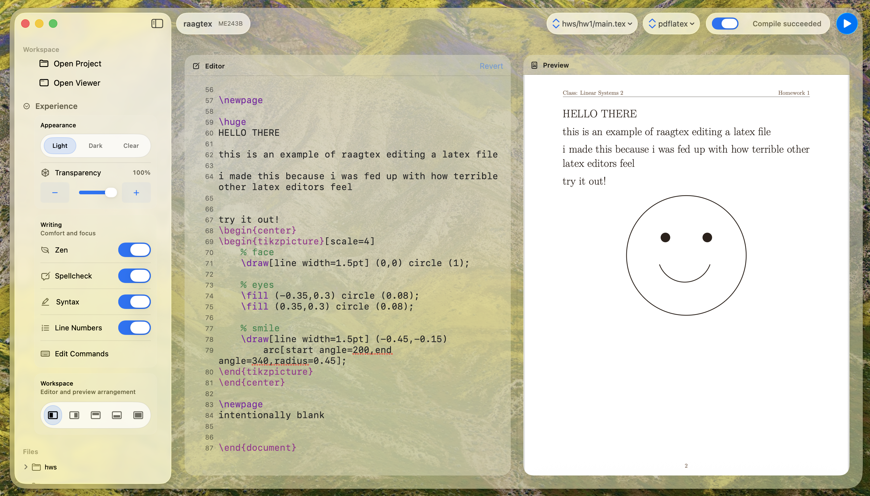 Raagtex editor and preview in light mode